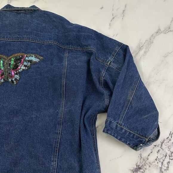 East West Womens Vintage 80s Denim Jean Jacket Plus Size 2x Butterfly Beaded - Picture 10 of 13